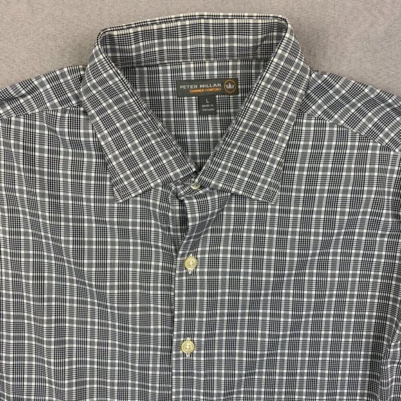Peter Millar Mens Shirt Large White Black Plaid Button Up Summer Comfort Nylon - Picture 2 of 7
